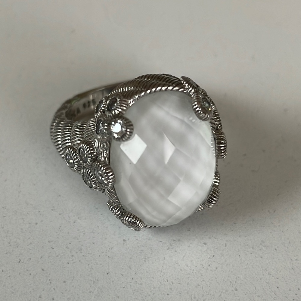 Judith Ripka White Gemstone Ring with Diamondique size 6